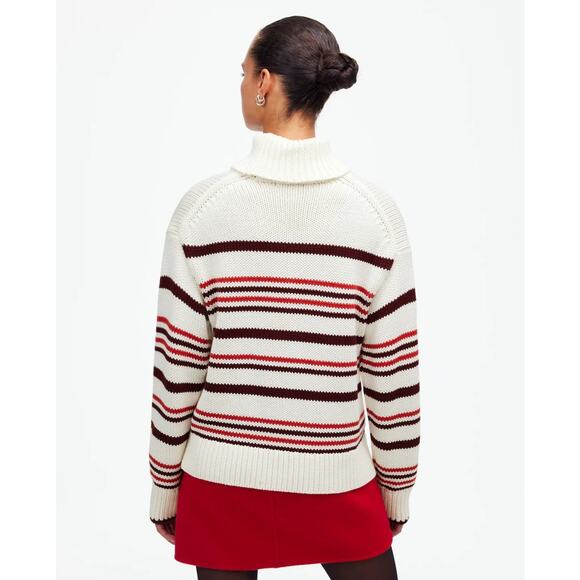 Madewell Ribbed Cotton Turtleneck Sweater WMNS 2XS Cabernet Striped Long Sleeve - Picture 2 of 8